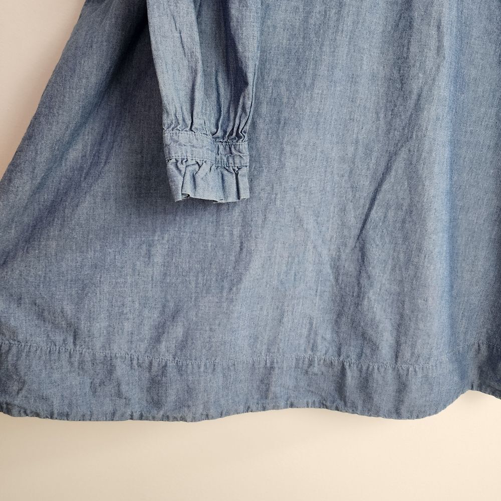 J.Crew Ruffle Dress Chambray Blue 100% Cotton Long Sleeve Size L - Picture 12 of 14